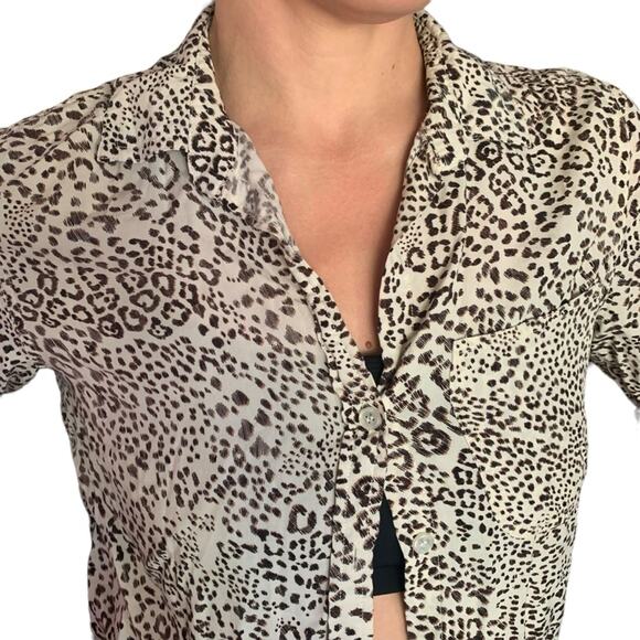 Leopard Top Small Long Sleeved Button Down Blouse - Picture 5 of 15